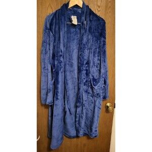 Isotoner Mens Blue Plush Robe With Pockets One Size